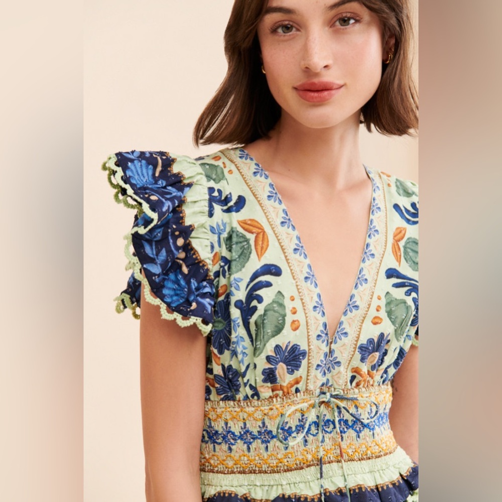 Farm Rio Anthropologie Ocean Tapestry Maxi Dress Medium - Picture 4 of 8
